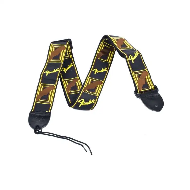 Fender 2" Monogramed Strap Black Yellow/Brown Strap, LOGO