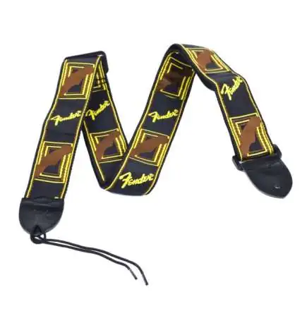Fender 2 Monogramed Strap Black Yellow Brown Strap, LOGO