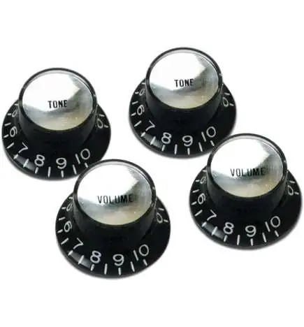 Gibson PRMK-010 Top Hat Knobs with Inserts 4 Pack Black Silver