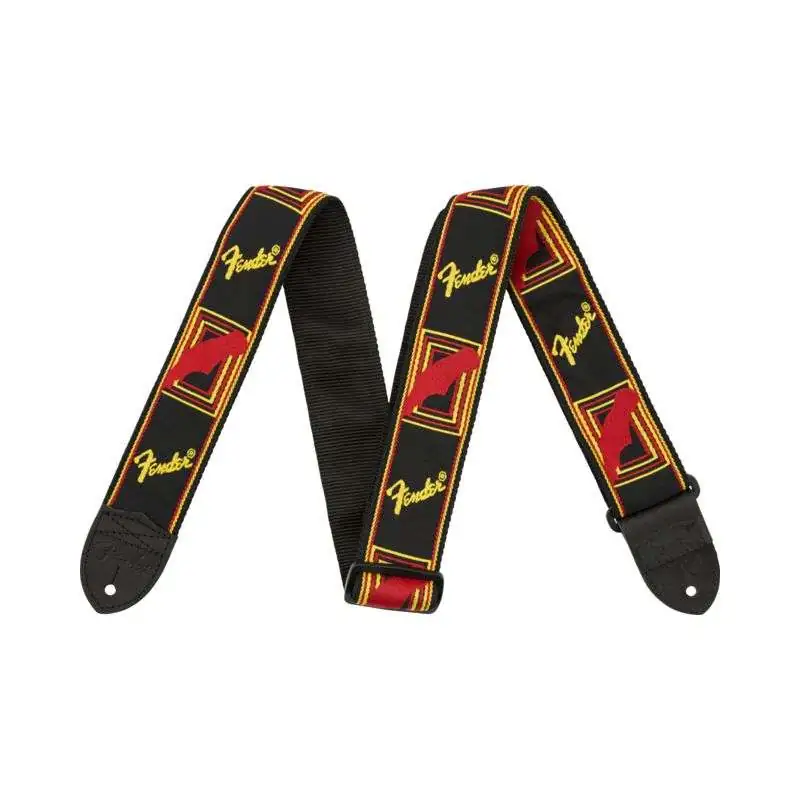 Fender 2" Monogramed Strap Black Yellow/Red Strap w.Fender LOGO