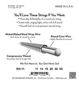 DR E-Guit.Strings 11- 50 Tite Fit Nickel Plated Round Core